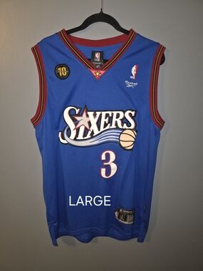 Reebok Philadelphia 76ers Blue Allen Iverson #3 Basketball Jersey - Large